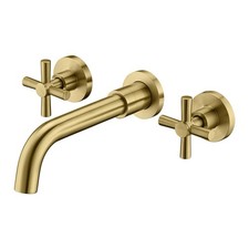SUMERAIN Brushed Brass Wall Mounted Bathroom Faucet w/2 Cross Handle