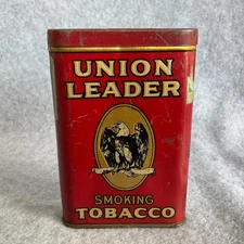VINTAGE UNION LEADER SMOKING TOBACCO POCKET TIN EMPTY w/ Tax Label