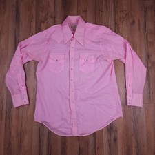 Vintage Rockmount Ranch Wear Shirt Mens 17-35 Pink Pearl Snap Western USA 70s
