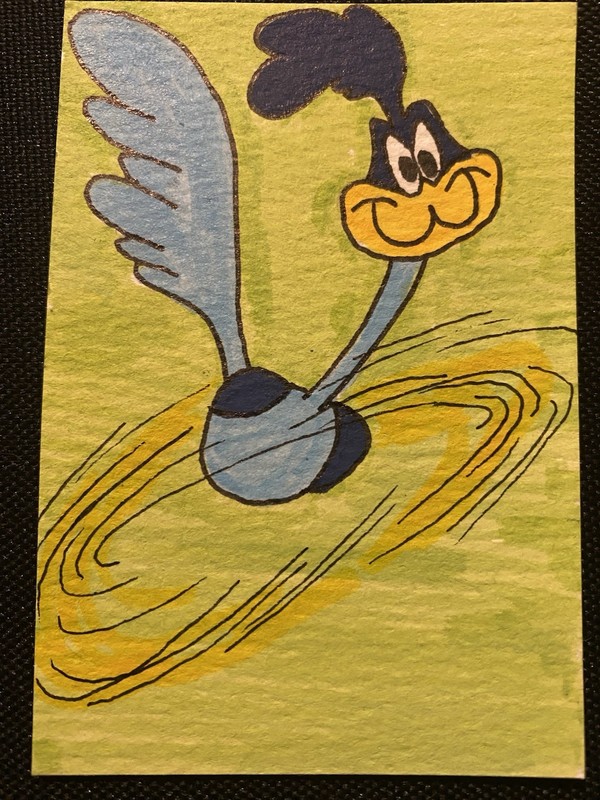 Road Runner Cartoon ACEO hand painted Art trading card acrylic micron 2.5x3.5