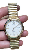 Vintage Timex Stretchy stainless steel band gold-tone Water-resis L8 CR 2016 cel