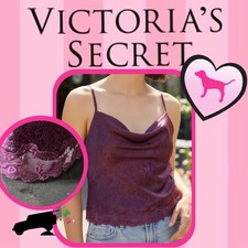 Victoria  s Secret Vintage Cami Deep Plum Floral W/Lace Hem Y2K 02/2000 Women  s M