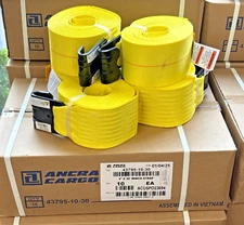 ~ NEW GENUINE ANCRA CARGO - BOX of 10 pcs.  4" x 30' WINCH STRAPS w/ FLAT HOOK ~