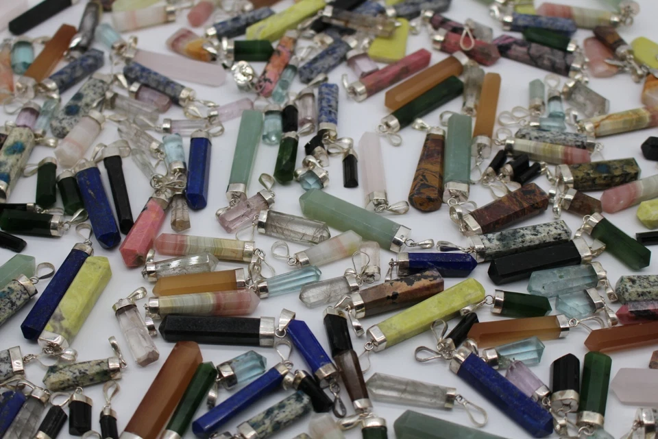 Ciondolo Pietra Preziose a Punta Perno Rimorchio IN Argento Naturali Heilstei - Immagine 3 di 4