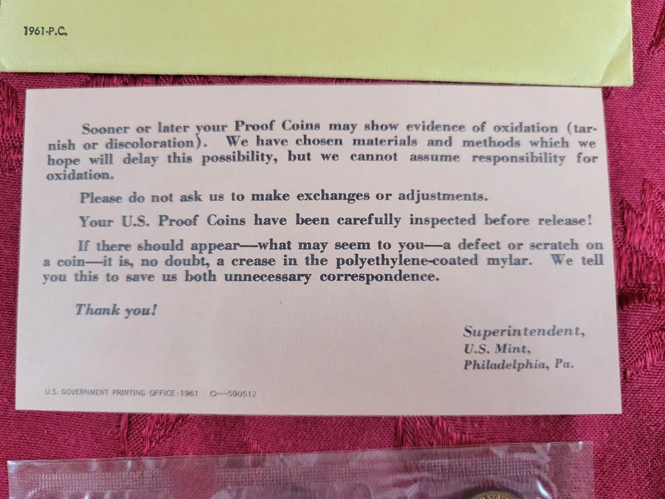 US Mint Set: Philadelphia (1961) all OGP, PROOF Strike, Token, Lots of Luster - Image 4 of 4