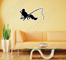 Fisherman Fish Fishing Worm Bite Hook Wall Sticker Room Interior Decor 25"X16"