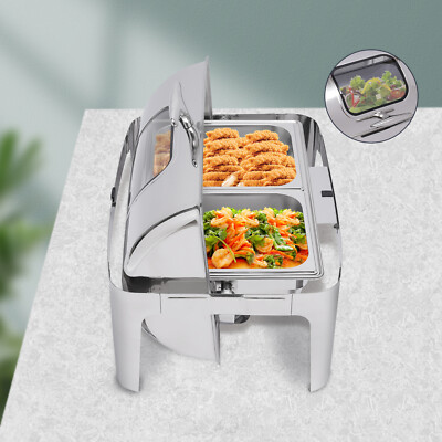 Electric Buffet Food Roll Top Chafing Dish Servers and Warmers with Cover 2 Pans