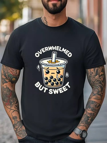 Overwhelmed But Sweet T-Shirt Cute Boba Bubble Tea Women Men Printed In US - Picture 2 of 4