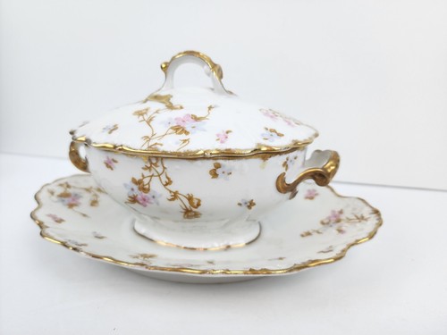 Haviland Limoges France Covered Gravy Boat With Attached Underplate Elite Work - Picture 4 of 16