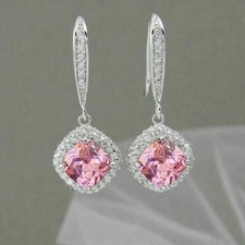 Fashion Silver Plated Drop Earrings 6 Colours Cubic Zircon Women Jewellery Gift