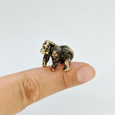 Gorilla Figurine Brass Handmade Small Collectible Monkey Sculpture Ape Miniature