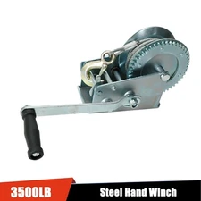 3500LB Dual Gear Hand Winch Hand Crank Manual Boat ATV RV Trailer 33ft Cable