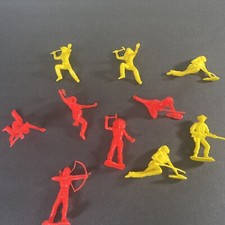 Lot 0f 10 Red  Yellow Vintage Plastic Cowboys and Indians