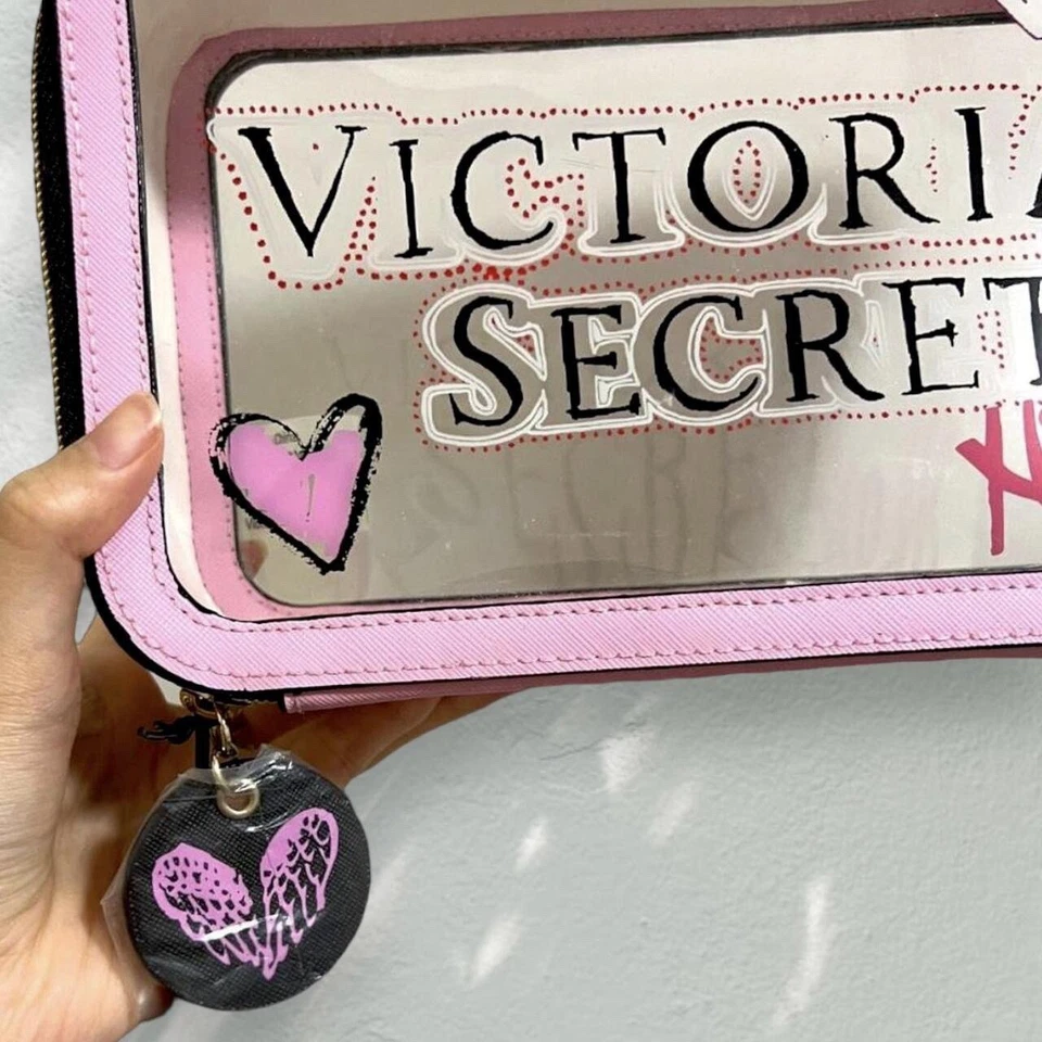 Y2K Nuevo Victoria Secret Rosa Corazón Transparente Medio Amor Bolsa/Bolso de Viaje Foto 3 de 4