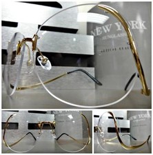 OVERSIZED VINTAGE 70's RETRO Style Clear Lens UPSIDE DOWN EYE GLASSES Gold Frame