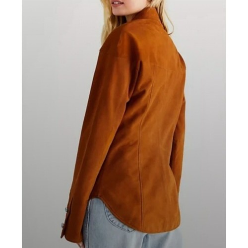 Veste neuve taille XS Free People Dancassab Maria 100% cuir fait main daim marron - Photo 3 sur 6