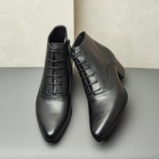 Men's Real Leather Pointed Toe Ankle Boots Lace Up casual dress formal Shoes
