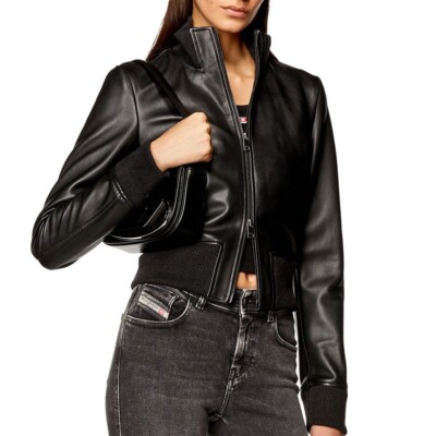 Womens Stylish Motorcycle Black Biker Jacket Chic Fall Winter Female Jacket