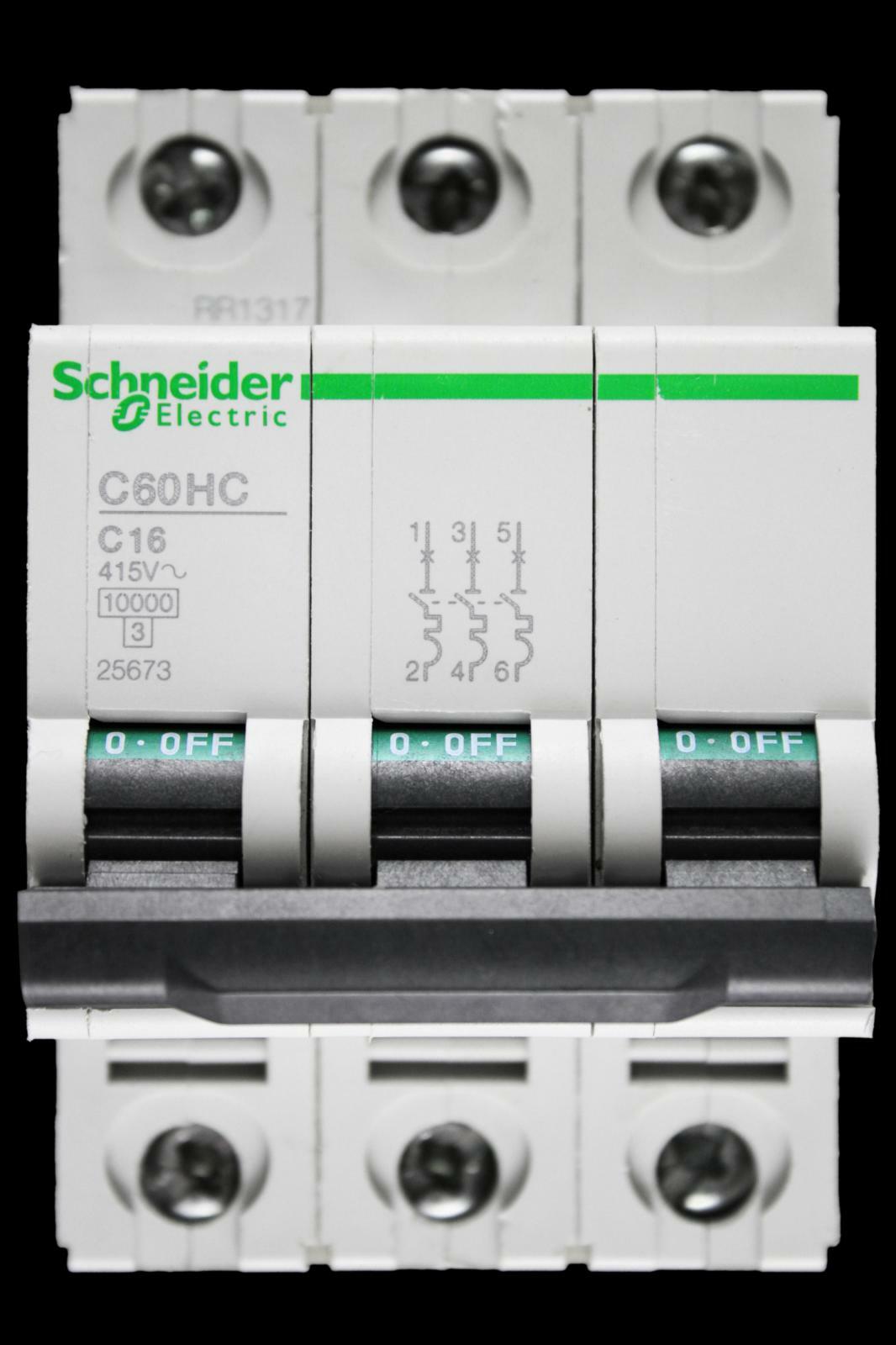 SCHNEIDER 16 AMP CURVE C 10kA TRIPLE POLE MCB CIRCUIT BREAKER C60HC 25673