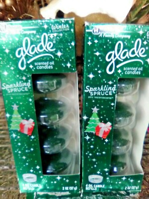 (8) GLADE Scented Oil Candle refills SPARKLING SPRUCE 