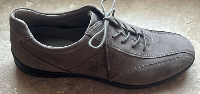 Ecco Women's Taupe Suede Leather Slip On Lace Up Comport Loafers Size-42