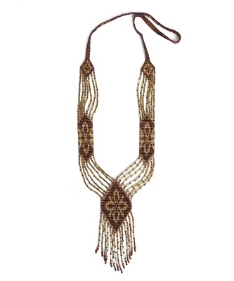 Handmade UKRAINIAN Gerdan Necklace LOOM Beaded Gold