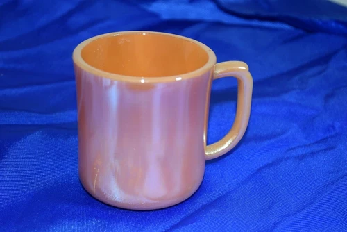 Vintage IRIDESCENT PEACH LUSTER Fire King glass COFFEE CUP DEMITASSE? EUC
