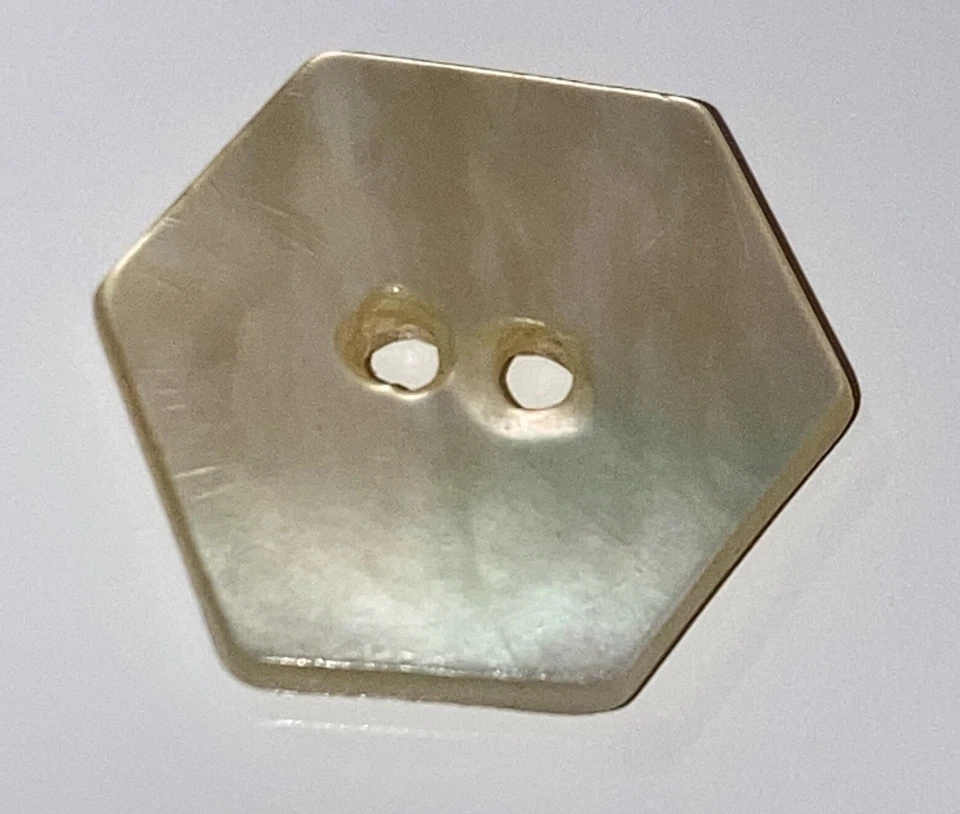 Vintage White Pearl Round Button 2 Hole Eye Center Hexagon Carved Edge 11/16" - Image 4 of 4