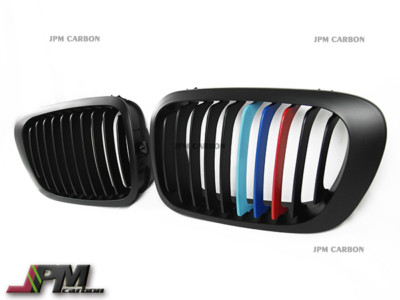 Matte Black w/ M Tri Color Front Grille For BMW 98-01 E46 3-Series 2 Door Only