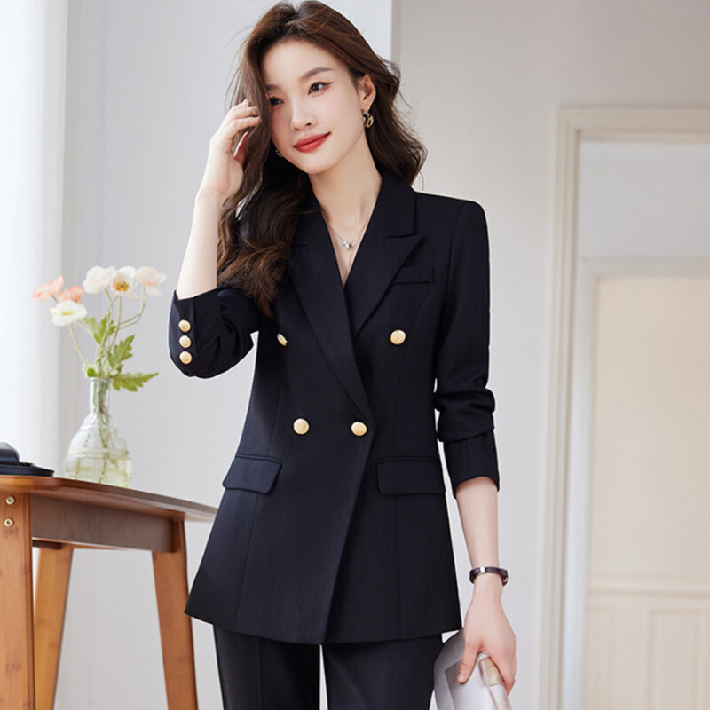 Lady Suit Jackets Long Sleeves Double-breasted Blazer Coat Office