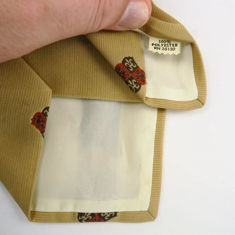 Vintage años 60 70 bordado flor de lis cresta rayas marrón tostado 57"x3,25" polietileno Foto 4 de 4