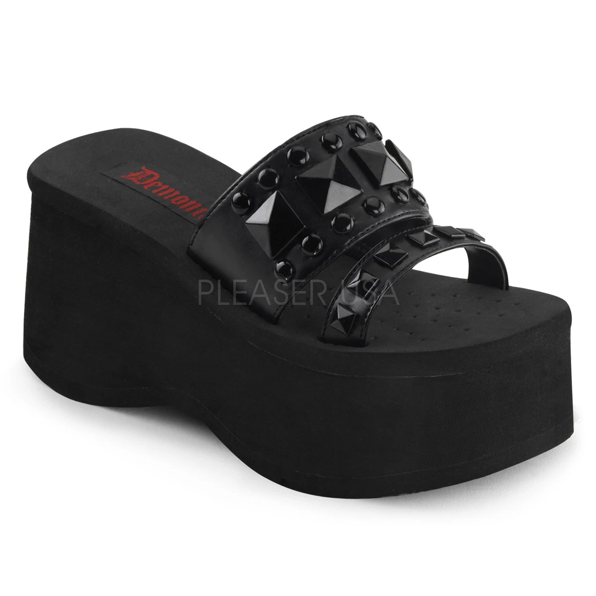 DEMONIA FUNN18/BPU Women's Black Pyramid Stud Gothic Punk Platform Sandals  Shoes