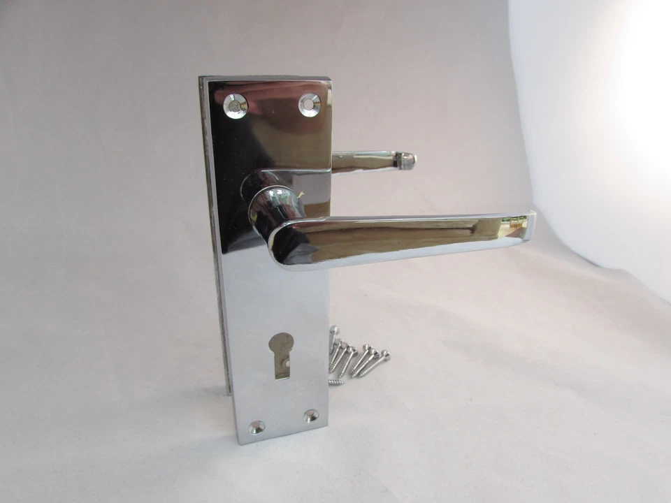 Chrome Modern Victorian Straight LOCK Internal External Door Handles SETS D1 - Image 4 of 4