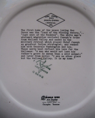 Vintage CHIEF JOSEPH DAYS WALLOWA LAKE Memorial Plate Joseph Oregon - Picture 4 of 5