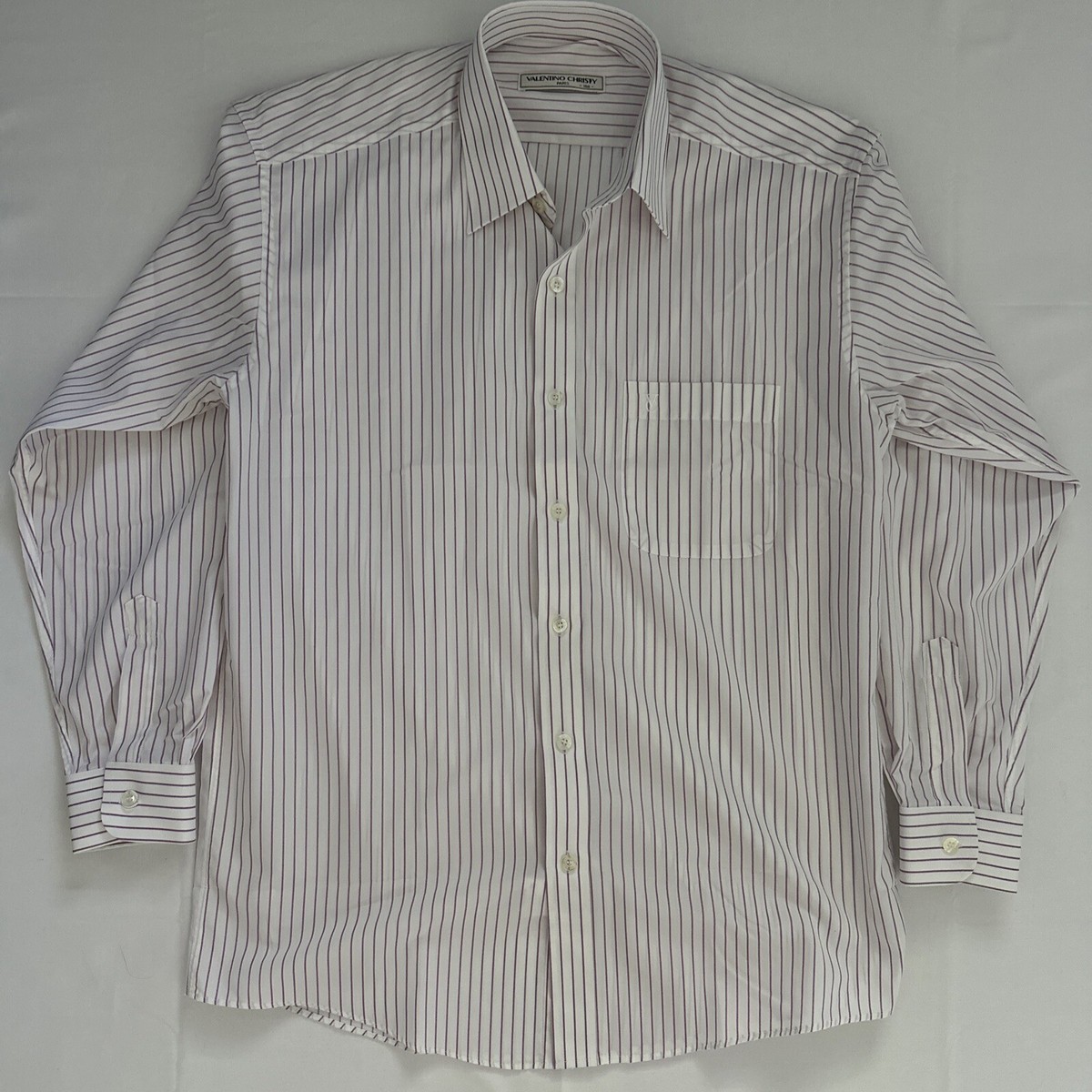 Valentino Christy Shirt Mens 100 White Purple Stripe Paris Long