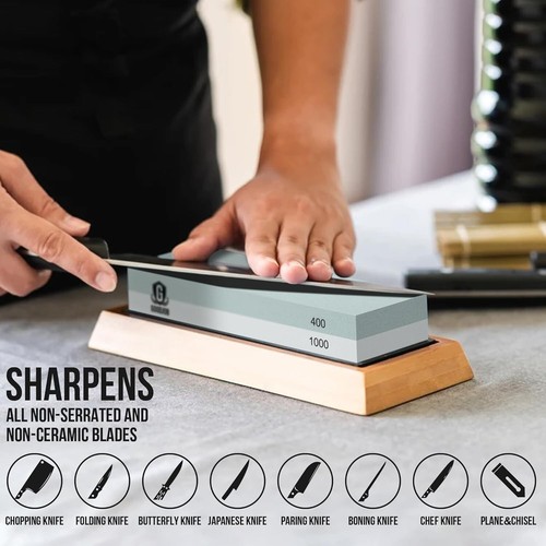 Complete Knife Sharpening Stone Kit with Cut-Resistant Gloves and Bamboo Base - Picture 4 of 8