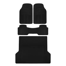 All Black Automotive Floor Mats w/ Cargo Trunk Liner, Heavy Duty All Weather Set
