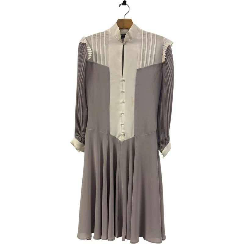 Vintage Casadei Pleated gray Dress Mid-Length Button-up Size 12 academia - Image 2 of 4