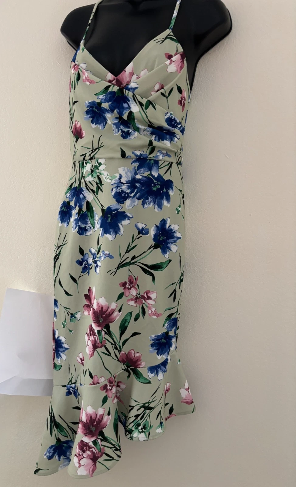 VETEMENTS Prendisole donna Bebe floreale taglia XS orlo asimmetrico scollo a V cinturino regolabile nuovo con etichette