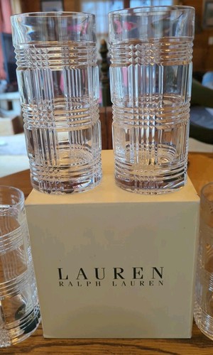 NEW w/TAGS Ralph Lauren Signed RLL Glen Plaid Crystal Highball Set of 4 - Picture 3 of 10