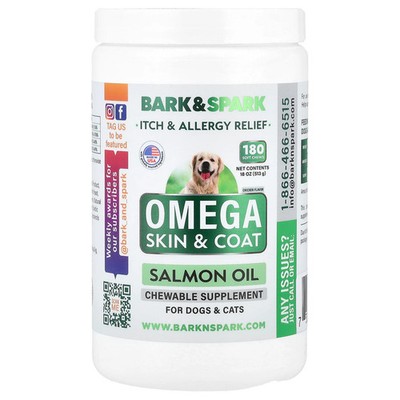 Omega Skin & Coat, Salmon Oil, For Dogs & Cats, Chicken, 180 Soft Chews, 18 oz