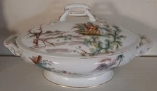 LIMOGES CH FIELD HAVILAND CFH Deers & Birds LIDDED OVAL SERVING BOWL Dish