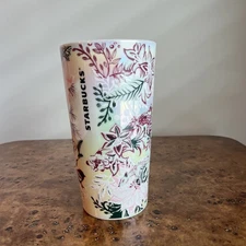 Starbucks 2022 Holiday Pink Enchanted Forest Floral Ceramic Tumbler (12 oz)