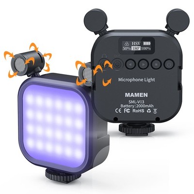 RGB Full Color LED Camera Phone Video Light Vlog Selfie Fill Microphone Lights