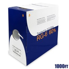 1000Ft Shielded RG6/U Copper Digital Satellite TV Bulk Coaxial/Coax Cable White