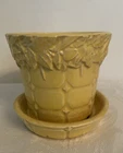 Vintage McCoy Pottery Yellow Quilted Rose Planter Flower Pot Attached Saucer