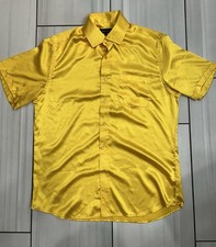 DiBanGu Dress Shirt Mens L Yellow Satin Shiny Contrast Formal