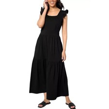 AnyBody Regular Knit Jersey Square Neck Maxi Dress Black L