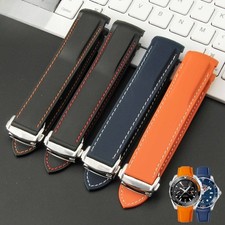 Curved silicone rubber watch strap  mens waterproof band for Omega Seamaster 300