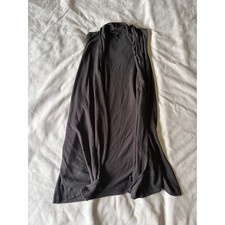 Fleurette Black Sleeveless Open Front Draped Cardigan Vest Longline Knit Womens